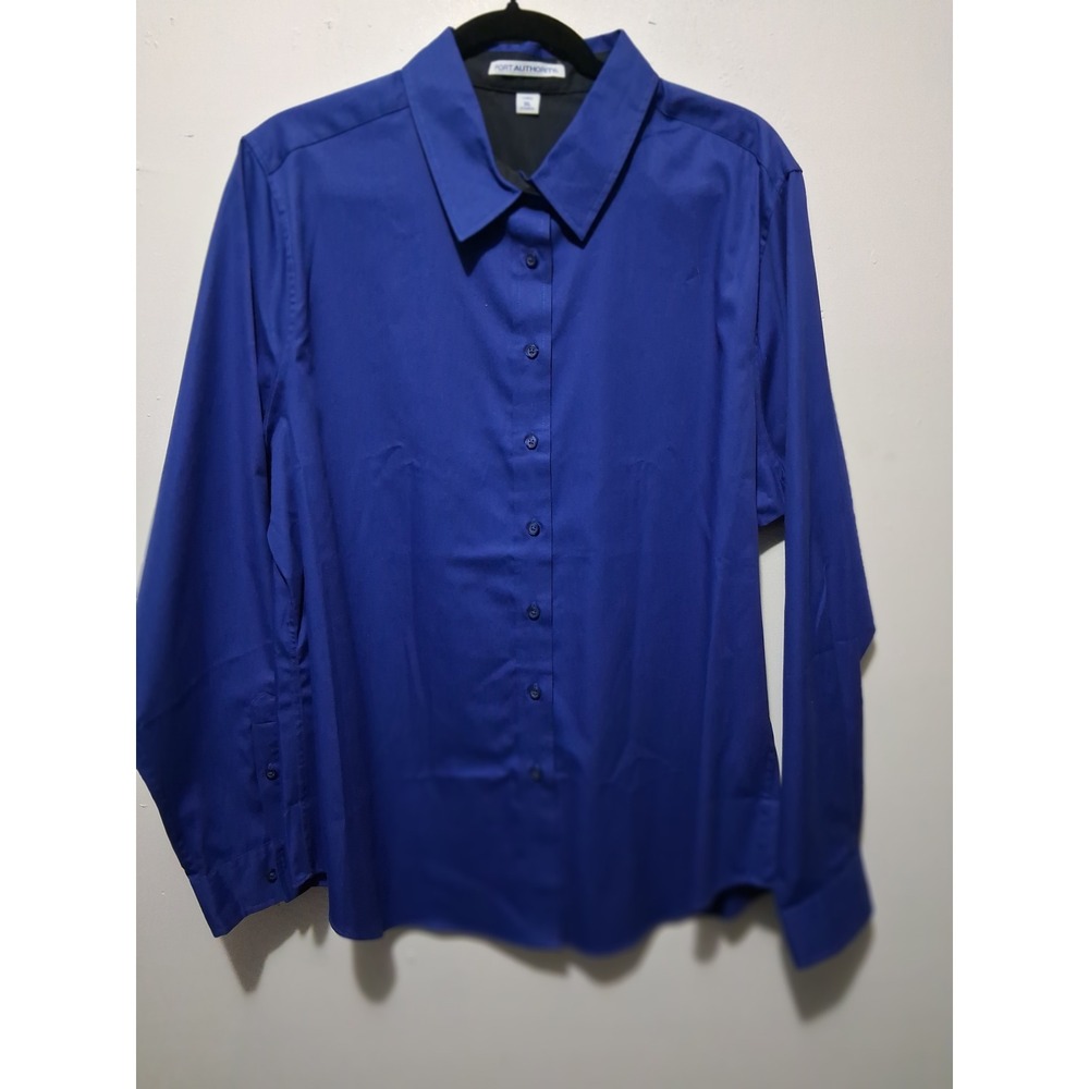 Port Authority Women's Royal Blue Long Sleeve Button Down Shirt Size XL Blouse